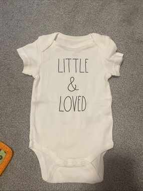 Rae Dunn White "Little & Loved" Baby Bodysuit